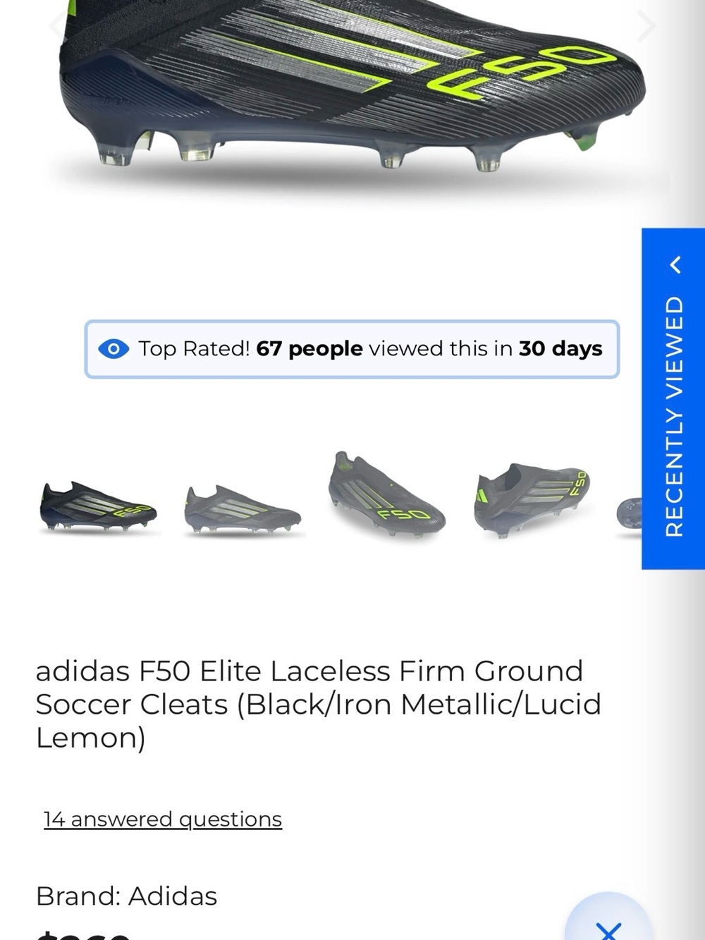 adidas F50 Elite Laceless Soccer Cleats - Black & Neon Yellow
